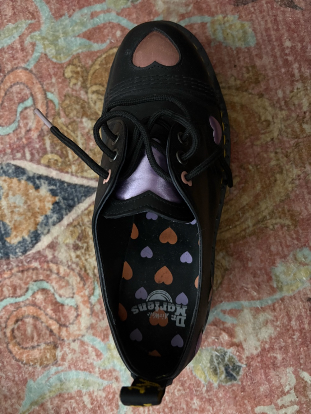 Black Heart Accent Platform Shoes with Pink & Purple Hearts. Dr.Martens size 9. - Picture 2 of 4